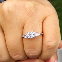 Load image into Gallery viewer, 14k white gold round and pear cut diamond engagement ring deco three stone wedding anniversary bridal natural diamonds Bridal 1.20ctw