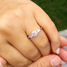 Load image into Gallery viewer, 14k white gold round and pear cut diamond engagement ring deco three stone wedding anniversary bridal natural diamonds Bridal 1.20ctw