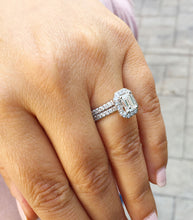 Load image into Gallery viewer, GIA/IGI Certified 14k Solid White Gold Emerald And Round Cut Diamond Engagement Ring And Band Wedding Bridal Set Halo 2.00ct F-VS2