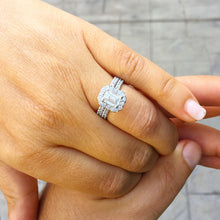 Load image into Gallery viewer, 14k white gold emerald cut forever one moissanite and round cut natural diamond engagement ring halo Wedding, Bridal, deco 2.00ct