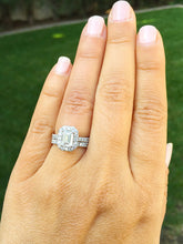 Load image into Gallery viewer, 14k solid white gold emerald and round cut natural diamond engagement ring and band wedding bridal set halo deco 2.00ct