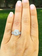 Load image into Gallery viewer, 14k solid white gold emerald and round cut natural diamond engagement ring and band wedding bridal set halo deco 2.00ct