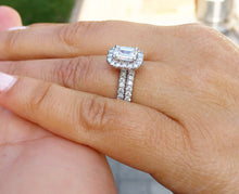 Load image into Gallery viewer, 14k solid white gold emerald and round cut natural diamond engagement ring and band wedding bridal set halo deco 2.00ct