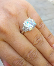 Load image into Gallery viewer, HUGE 14k solid white gold cushion cut forever one moissanite and natural half moon cut diamond engagement ring Bridal Wedding Propose 5.80ct