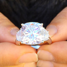 Load image into Gallery viewer, HUGE 14k solid white gold cushion cut moissanite and natural half moon cut diamond engagement ring Bridal Wedding Propose 5.80ct