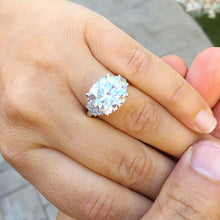 Load image into Gallery viewer, HUGE 14k solid white gold cushion cut forever one moissanite and natural half moon cut diamond engagement ring Bridal Wedding Propose 5.80ct