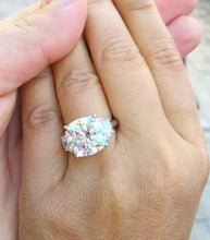 Load image into Gallery viewer, HUGE 14k solid white gold cushion cut moissanite and natural half moon cut diamond engagement ring Bridal Wedding Propose 5.80ct
