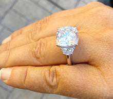 Load image into Gallery viewer, HUGE 14k solid white gold cushion cut forever one moissanite and natural half moon cut diamond engagement ring Bridal Wedding Propose 5.80ct