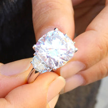 Load image into Gallery viewer, HUGE 14k solid white gold cushion cut forever one moissanite and natural half moon cut diamond engagement ring Bridal Wedding Propose 5.80ct