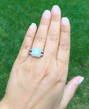 Load image into Gallery viewer, 14k solid heavy white gold princess cut forever one moissanite and natural diamonds engagement ring prong set Bridal Wedding Halo 3.70ctw