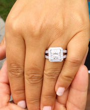 Load image into Gallery viewer, 14k solid heavy white gold princess cut forever one moissanite and natural diamonds engagement ring prong set Bridal Wedding Halo 3.70ctw