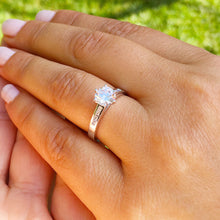 Load image into Gallery viewer, 14K White Gold Round Cut Forever One Moissanite and Round Cut Natural Diamond Engagement Ring Deco, Bridal, Wedding, Annivesary 1.15ctw