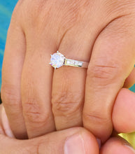 Load image into Gallery viewer, 14K White Gold Round Cut Forever One Moissanite and Round Cut Natural Diamond Engagement Ring Deco, Bridal, Wedding, Annivesary 1.15ctw