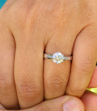 Load image into Gallery viewer, 14K White Gold Round Cut Forever One Moissanite and Round Cut Natural Diamond Engagement Ring Deco, Bridal, Wedding, Annivesary 1.15ctw