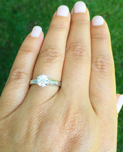 Load image into Gallery viewer, 14K White Gold Round Cut Forever One Moissanite and Round Cut Natural Diamond Engagement Ring Deco, Bridal, Wedding, Annivesary 1.15ctw