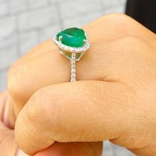 Load image into Gallery viewer, 14k solid white gold simulated green heart shape emerald and natural round cut diamonds ring halo, bridal, engagement, wedding 4.00ct