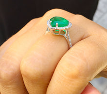 Load image into Gallery viewer, 14k solid white gold simulated green heart shape emerald and natural round cut diamonds ring halo, bridal, engagement, wedding 4.00ct