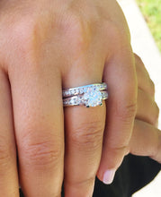Load image into Gallery viewer, Women's 14k solid white gold round cut natural diamonds engagement ring and band Bridal Wedding Set Large 3.50ctw