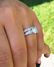 Load image into Gallery viewer, Women's 14k solid white gold round cut moissanite engagement ring and band Bridal Wedding Set Large 3.50ctw