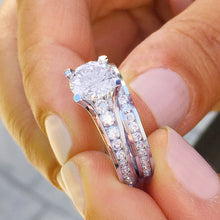 Load image into Gallery viewer, Women's 14k solid white gold round cut forever one moissanite engagement ring and band Bridal Wedding Set Large 3.50ctw