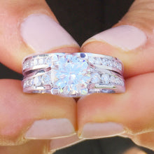 Load image into Gallery viewer, GIA/IGI Certified 14k Solid White Gold Round Cut Natural Diamonds Engagement Ring And Band Bridal Wedding Set Large 3.20ctw F-VS2