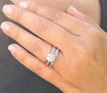 Load image into Gallery viewer, Women's 14k solid white gold round cut forever one moissanite engagement ring and band Bridal Wedding Set Large 3.50ctw