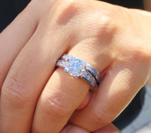 Load image into Gallery viewer, Women's 14k solid white gold round cut moissanite engagement ring and band Bridal Wedding Set Large 3.50ctw