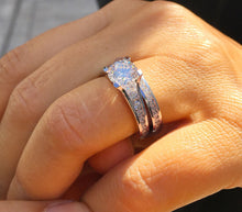 Load image into Gallery viewer, Women's 14k solid white gold round cut natural diamonds engagement ring and band Bridal Wedding Set Large 3.50ctw