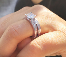 Load image into Gallery viewer, Women's 14k solid white gold round cut forever one moissanite engagement ring and band Bridal Wedding Set Large 3.50ctw