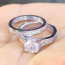 Load image into Gallery viewer, Women's 14k solid white gold round cut forever one moissanite engagement ring and band Bridal Wedding Set Large 3.50ctw