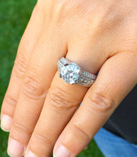 Load image into Gallery viewer, 14k solid and heavy white gold round cut forever one moissanite and diamond engagement ring deco, anniversary wedding, propose, bridal, 2.70