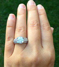 Load image into Gallery viewer, 14k solid and heavy white gold round cut forever one moissanite and diamond engagement ring deco, anniversary wedding, propose, bridal, 2.70