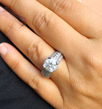 Load image into Gallery viewer, 14k solid and heavy white gold round cut moissanite and diamond engagement ring deco, anniversary wedding, propose, bridal, 2.70ctw
