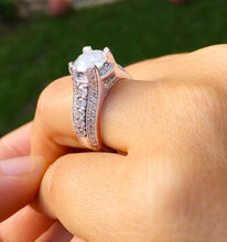 Load image into Gallery viewer, 14k solid and heavy white gold round cut forever one moissanite and diamond engagement ring deco, anniversary wedding, propose, bridal, 2.70