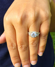 Load image into Gallery viewer, 14k yellow gold round cut Forever One Moissanite and diamond engagement ring deco Bridal Wedding Anniversary Halo Half Moon Cut 2.50ctw