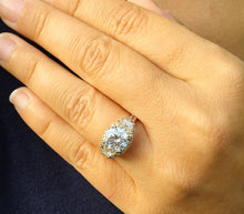 Load image into Gallery viewer, 14k yellow gold round cut Forever One Moissanite and diamond engagement ring deco Bridal Wedding Anniversary Halo Half Moon Cut 2.50ctw