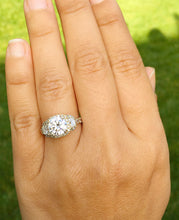 Load image into Gallery viewer, 14k solid yellow gold round cut Moissanite and natural round and half moon cut diamond engagement ring deco Bridal Wedding Anniversary 2.50