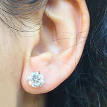 Load image into Gallery viewer, Martini Glass Style Three Prongs 14k solid rose gold 1.00ctw forever one round cut diamonds studs earrings bridal wedding anniversary gift