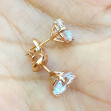 Load image into Gallery viewer, Martini Glass Style Three Prongs 14k solid rose gold 1.00ctw forever one round cut diamonds studs earrings bridal wedding anniversary gift