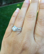 Load image into Gallery viewer, 14K solid white gold princess cut forever one moissanite and natural diamond engagement ring and band halo bridal wedding set 1.80ctw