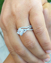 Load image into Gallery viewer, 14k solid white gold princess and round cut natural diamond engagement ring and band halo twisted Shank Wedding, Anniversary, Bridal 1.80ct