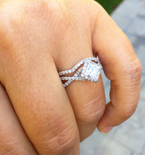 Load image into Gallery viewer, 14K solid white gold princess cut forever one moissanite and natural diamond engagement ring and band halo bridal wedding set 1.80ctw