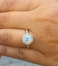 Load image into Gallery viewer, Elegant 14k yellow gold round cut moissanite and diamond engagement ring prong deco Bridal Wedding Halo Natural Diamonds 1.50ctw