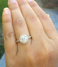 Load image into Gallery viewer, Elegant 14k yellow gold round cut moissanite and diamond engagement ring prong deco Bridal Wedding Halo Natural Diamonds 1.50ctw