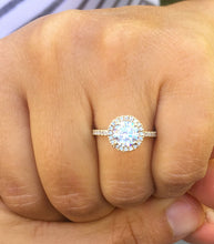 Load image into Gallery viewer, Elegant 14k yellow gold round cut moissanite and diamond engagement ring prong deco Bridal Wedding Halo Natural Diamonds 1.50ctw