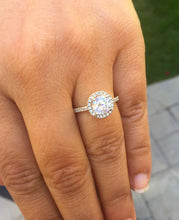 Load image into Gallery viewer, Elegant 14k yellow gold round cut moissanite and diamond engagement ring prong deco Bridal Wedding Halo Natural Diamonds 1.50ctw