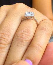 Load image into Gallery viewer, 14k White Gold Princess Moissanite and Round Cut Diamond Engagement Ring Halo Natural Diamonds Wedding Anniversary 2.00c