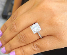 Load image into Gallery viewer, GIA/IGI Certified 14k Solid White Gold Princess And Round Cut Diamond Engagement Ring Bridal Halo 1.70ctw F-VS2