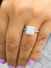 Load image into Gallery viewer, 14k White Gold Princess Forever One Moissanite and Round Cut Diamond Engagement Ring Halo Natural Diamonds Wedding Anniversary 2.00c