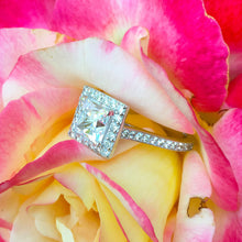 Load image into Gallery viewer, GIA/IGI Certified 14k Solid White Gold Princess And Round Cut Diamond Engagement Ring Bridal Halo 1.70ctw F-VS2